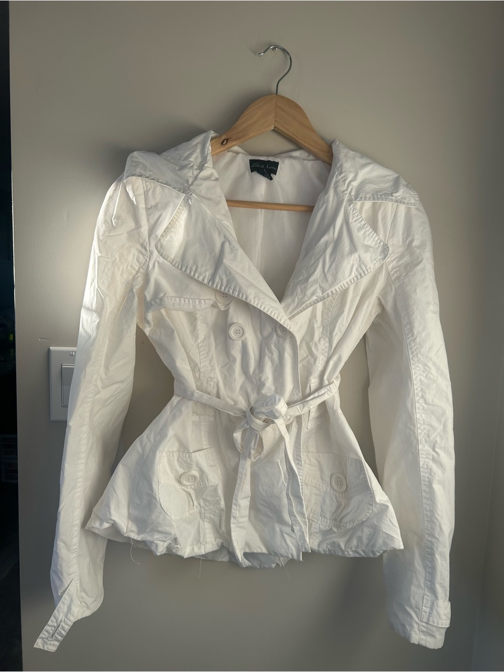 White Women's Belted Hooded Trench Jacket